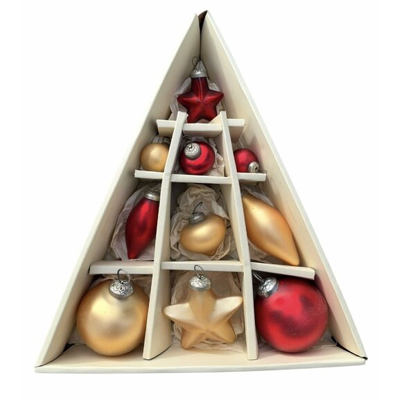 Pottery Barn Mercury Glass Ornaments Kugel Style Red Gold Ball Star 10pc Set - Picture 1 of 6